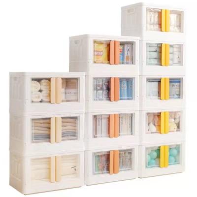 China Plastic Folding Double Door Viable Children's Clothing Storage Cabinet Household Storage Box With Wheels for sale