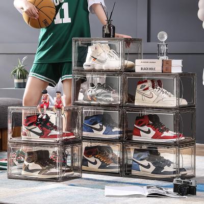 China Easy assembly shoe storage box sneakers display cabinet stackable plastic transparent minimalist shoe tan for sale