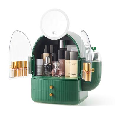 China Sustainable Cactus Shape LED Cosmetic Box with Mirror for Storage of Skincare Products and Cosmetics for sale