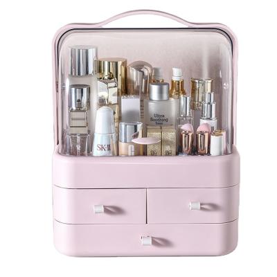 China Wholesale Viable Rectangular Plastic Transparent Storage Box Desktop Skin Care Cosmetics Make Up Organizer With Drawers for sale