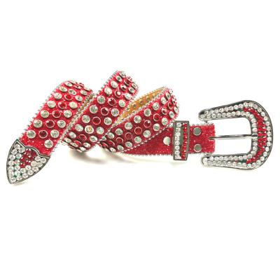 China Women's Fashion Rhinestone Amazon Rhinestone Belt Fashion Bling Leather Belt Studded Western Cowgirl Waist Belt For Jeans Pants for sale