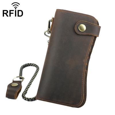 China Anti-theft Western Men's RFID Blocking Bi-fold Vintage Style Leather Wallet Along With Card Holder Chain Wallet for sale