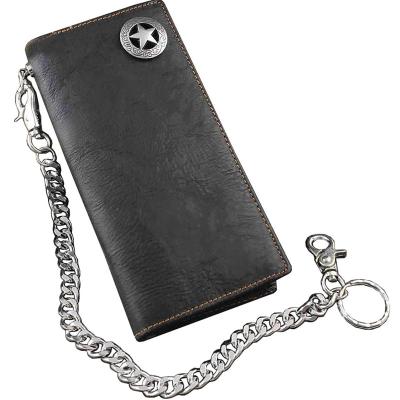 China RFID Customized Genuine Leather PU Card Holder Wallet Long Chain Men Wallet With Key Ring for sale