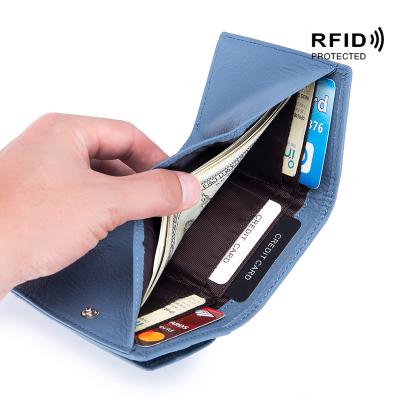 China Mini Cute Slim Coin Purse RFID Minimalist Larger Capacity Shorts Wallet Genuine Leather Wallets For Women for sale