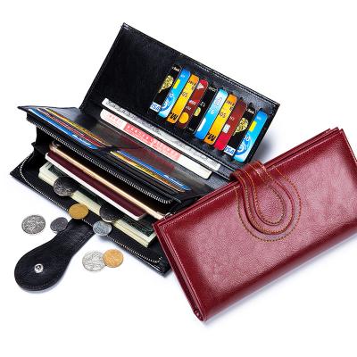 China Custom RFID Zipper Ladies Pinch Real Leather Credit Card Holder Wallet Women Long Wallets for sale