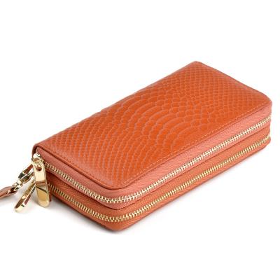 China RFID Genuine Soft Crocodile Genuine Leather Zipper Wallet Large Capacity Clutch Purse Double Leather Ladies Phone Wallet for sale