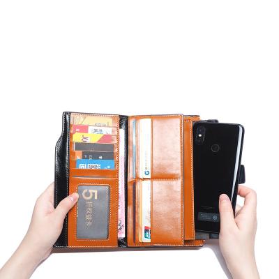 China RFID Customized Women Phone Bags Clutch Purse PU Leather Wallet Along With RFID Blocking for sale