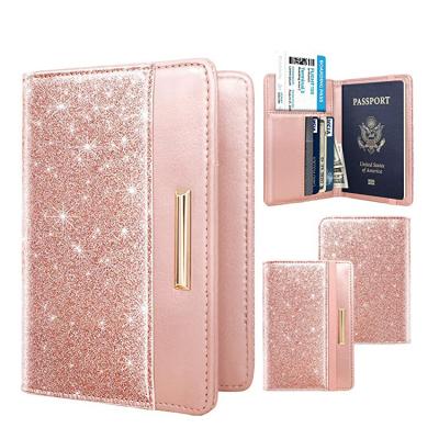 China Bling Bling Waterproof Travel RFID Blocking Passport Holder Cover Passport Wallet with Elastic Band for Women for sale