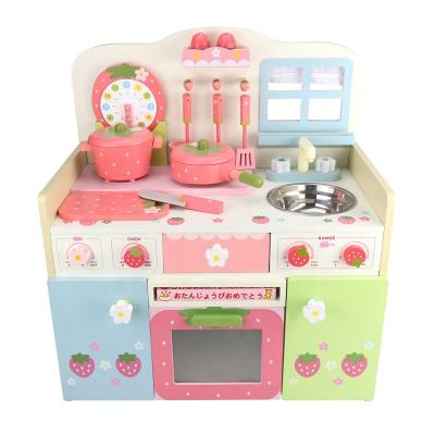 China Pretend Play Toys Wooden Pretend Play Kitchen Set Simulation Cabinet Refrigerator Frying Pan Luxury Kitchen Cooking Toy for Kids Toddler 1-3 Years Old for sale