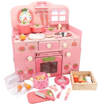 China Pretend Play Toys Simulation Cabinet Wholesale Fridge Frying Pan Luxury Kitchen Cooking Toy Wooden Toddler Pretend Play Kitchen Set For Kids for sale