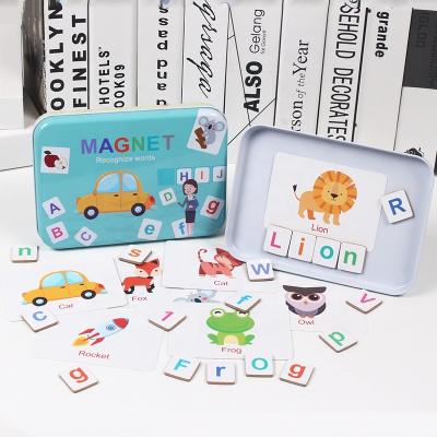 China Toy Cpc Iron Box Wooden Magnetic Alphabet Puzzles Cartoon ABC Toys Brain Teaser Educational Spelling Puzzle for Toddler Kids for sale