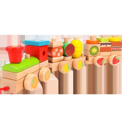 China Improve Child's Manual Ability CPC Train Toy Pull Toy Set Shape Sorter Wooden Building Blocks Problem Solving Stacking Toys for Toddler Boys Girls Children Gift for sale