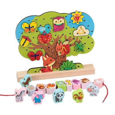 China Improve Child's Manual Ability Wooden Animal Threading Stringing Lacing Beads Tree Toys Montessori Educational Preschool Fine Motor Activities Toys For Kids for sale