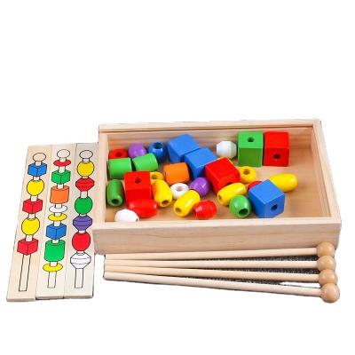 China Improve Child's Manual Ability Montessori Wooden Thread Stringing Lacing Lacing Kindergarten Toys CPC Beads Educational Kindergarten Learning Fine Motor Activities Play For Children for sale