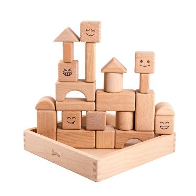 China Building Toy Custom 23 PCS Wooden Expression Building Block Toys Large Solid Wood Stacking Blocks Sets Montessori Preschool Toy for Kids 2 3 for sale