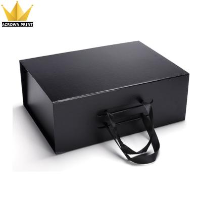 China Recycled Materials Custom Black Thick Cardboard Gift Boxes With Ribbon Hair Extension Packaging for sale