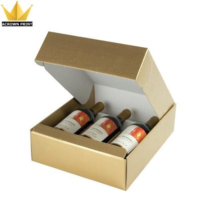 China Best Quality Recyclable Custom Printing 3 Bottle Cardboard Gold Paper Wine Box for sale