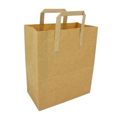 China Recyclable Private Label Food Grade Brown Craft Paper Take Away Food Bags With Handles for sale