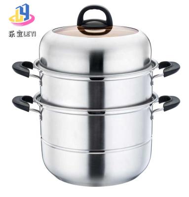 China Kitchen Appliances Steamer Pot Cookware 3 Row Stainless Steel Food Steamer Sustainable Industrial Home Kitchen Pot for sale