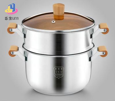 China Viable Wholesale Multifunctional Composite Steel Pot Kitchen Cooking Soup Pot Cookware Setthickened Double Layer Double Layer Soup Steamer Pot for sale