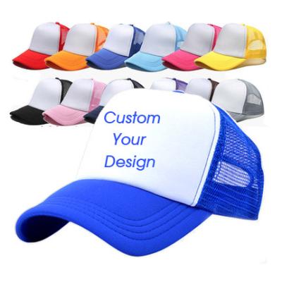 China OEM COMMON Promotional Trucker Hat Custom Embroidery Printing LOGO Material Polyester Front With Sponge Mesh Sports Hat Back for sale