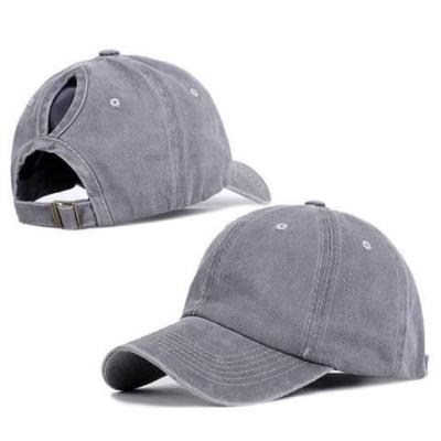 China Customized JOINT Logo Vintage Sports Sports Hat Women Distressed 6 Panel Ponytail 6 Panel Cotton Custom Washed Ponytail Hat For Kids for sale