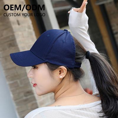 China COMMON Ponytail Caps Ouch Profile Hole Baseball Caps 3d Girls Custom Design Cotton Polyester 5 Panel Women's Ponytail Hat for sale