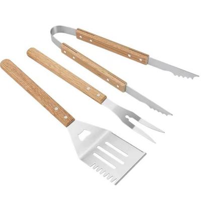 China Easily Cleaned Oak Handle Set BarbecQ Tool , Stainless Steel 3 Piece Set BarbecQ Equipment for sale