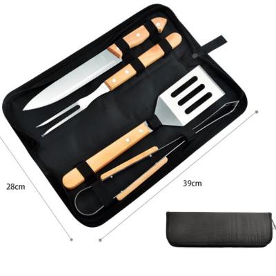 China Hot Selling Easily Cleaned Stainless Steel Wooden Handle 4 Piece Set, BBQ Grill Combination Kit Tool for sale