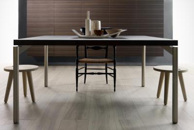 China El comedor moderno del rectángulo superior de madera presenta diseño europeo del acero inoxidable en venta