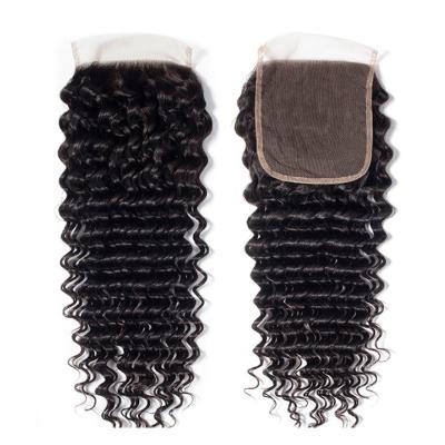 China Cheap Deep Curly Closure 4x4 5x5 Lace Closure 100% Virgin Human Hair Deep Curly Closure for sale