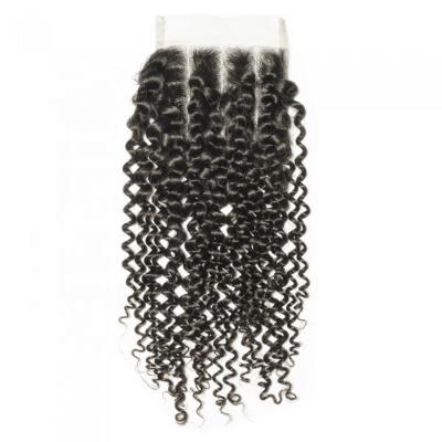 China Cheap Free Kinky Curly Virgin Afro Kinky Curly 4x4 Pieces Peruvian Curl Hair Pieces Closure With Baby Hair for sale