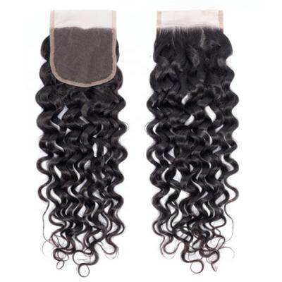 China Cheap Virgin Hair 4x4 Water Wave Water Wave Closure Unprocessed Peruvian Virgin Hair 4*4 Closure for sale