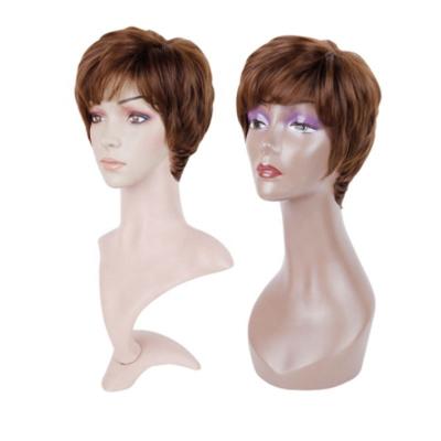 China Short Lace Front Bob Pixie Wig Glueless Brown Wave Hair Synthetic Silky Straight Natural Hairline Lace Wigs for sale