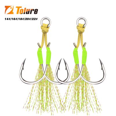 China Tolure hot sale Stainless Steel Decoy Fibre Light Twin Assist Hooks Sea Fishing Jig Barbed Pike Hooks 5pcs 13/14/15/16/18/20/22# for sale