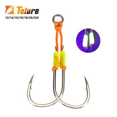 China Tolure High carbon steel colorful rope double single Jigging Hook fishing assist hooks with barb 5pcs 13/14/15/16/18/20/22# for sale