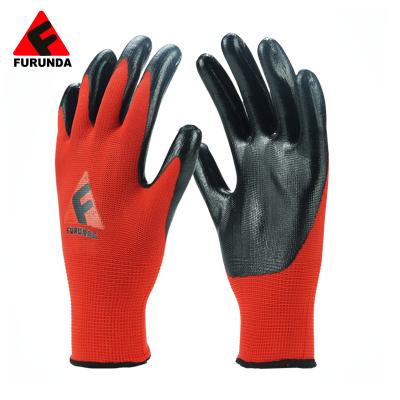 China Nitrile Coated Gloves Hot Selling Red Polyester Nylon Nitrile Coated Gloves Safety Work Construction General Purpose Gloves for sale