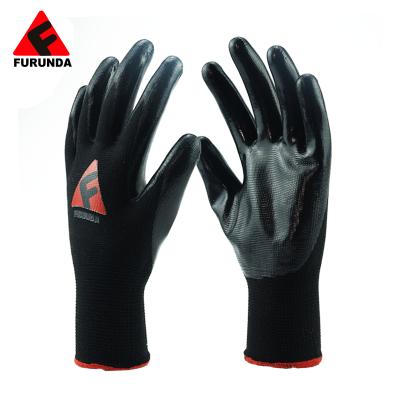 China Nitrile Coated Gloves Factory Direct Polyester Black Nitrile Coated Gloves Hand Protective Nitrile Safety Gloves For Construction for sale