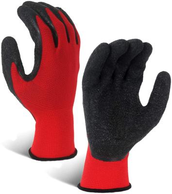 China Latex Coated Gloves Red Polyester Working Gloves For Wrinkling Latex Coated Gloves Hand Protective Construction Safety Gloves for sale