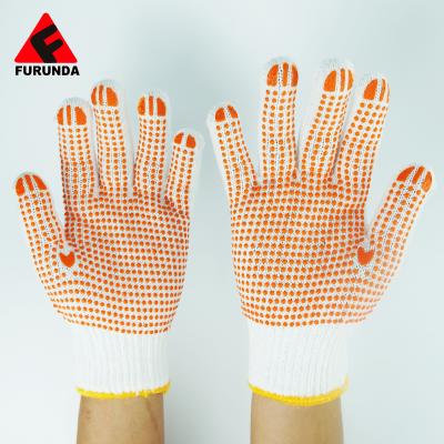 China Cotton Seamless Gloves With Black PVC Dotted On Palm PVC Dots Gloves /Polycotton Safety Gloves for sale