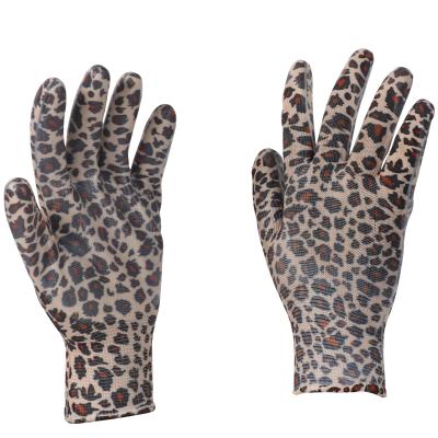 China Nitrile Coated Gloves Polyester Printed Nitrile Coated Ladies Knit Work Gardening Gloves for sale