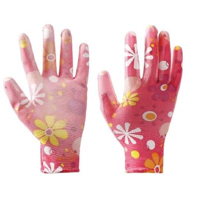 China Fire Proof 13 Gauge Flower Pattern Printed Nitrile Work Gardening Gloves for sale