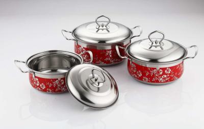 China Environment Friendly Stainless Steel Cookware Sets Durable Red Pot Wtih Metal Lid for sale