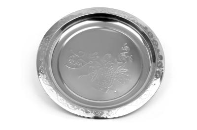 China Silver Color Round Stainless Steel Serving Tray , 50CM Stainless Steel Drinks Tray for sale