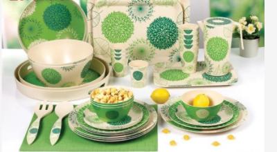 China Green Color Bamboo Dinnerware Set Waterproof Non - Odor BPA Free Eco Friendly for sale