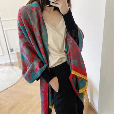 China 2021 Winter Europe America Fashion Pashmina Scarf Luxury Viscose Ladies Warm Wear Long Warm Covering Shawls for sale