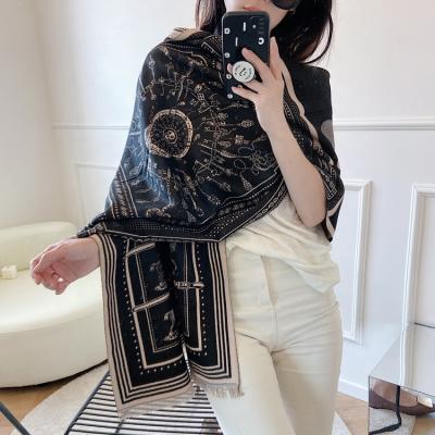 China Latest Luxury Warm Thicken Pashmina Wraps Shawls Jacquard Women Winter Pattern Horse And Flower Design Warm Wear for sale