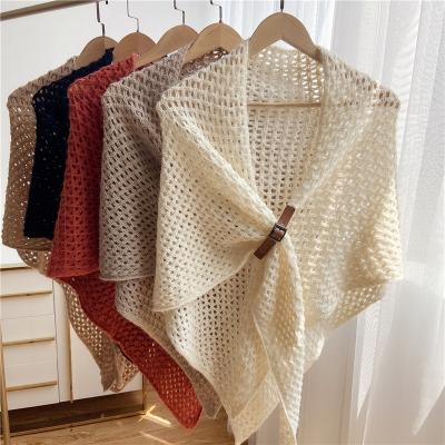 China European American Hot Selling Women Autumn Winter Elegant Triangle Wraps Knitted Shawls Hollow Out Cashmere Scarf for sale