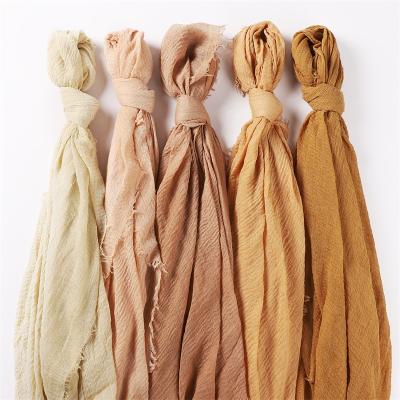 China Wholesale Colored Chiffon Women Pure Cotton Pleated Scarf Shawl Light Weight Long Wraps Hijab For All Season for sale