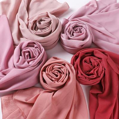 China Hot Sale Viscose+Polyester Muslim Hijab Pure Color Nature Wrinkle Headscarf Shawl Women Viscous Turban Scarves for sale